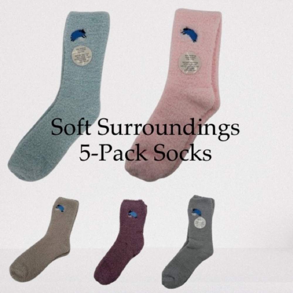 Soft Surroundings Cozy Socks 5-Pack - Gray, Blue, Brown, Pink, Mauve